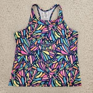 Lands End Tankini Swim Top Rainbow Butterfly Shelf Bra Youth Girls 16+ Modest